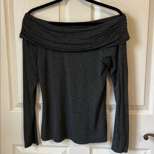 Max Studio Dark Gray Cowl/Draped Neck Top